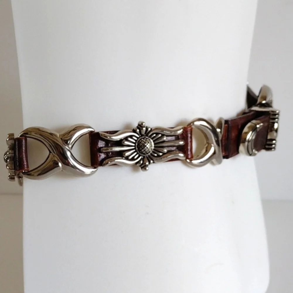 Captiva Tan Embossed Leather Decorative Heavy Silver Metal Accent Belt